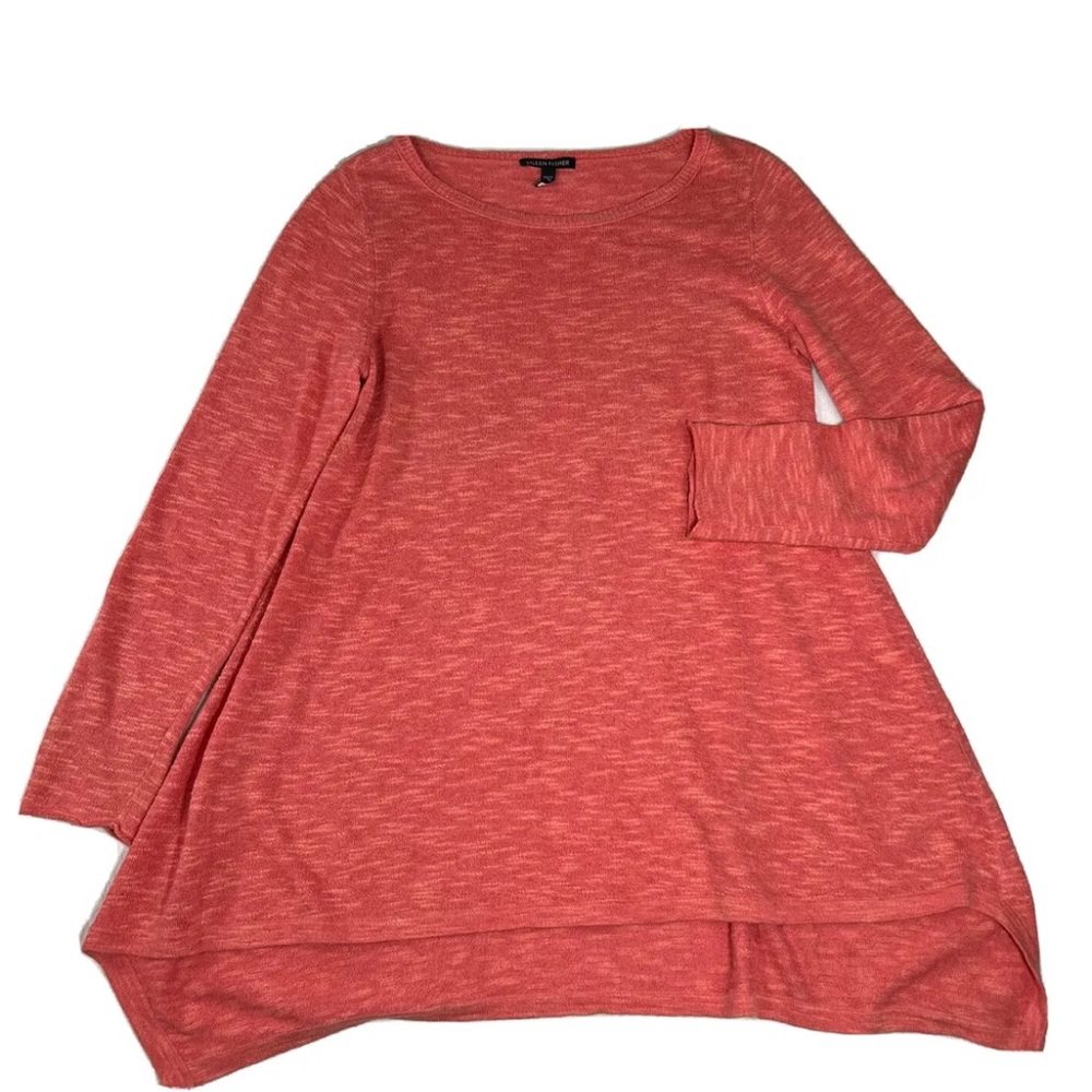 Eileen Fisher Coral Space-Dyed Crewneck Swing Sweater